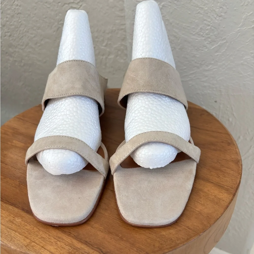 Halston Heritage Neutral Beige Suede Slide Mules - Picture 14 of 14